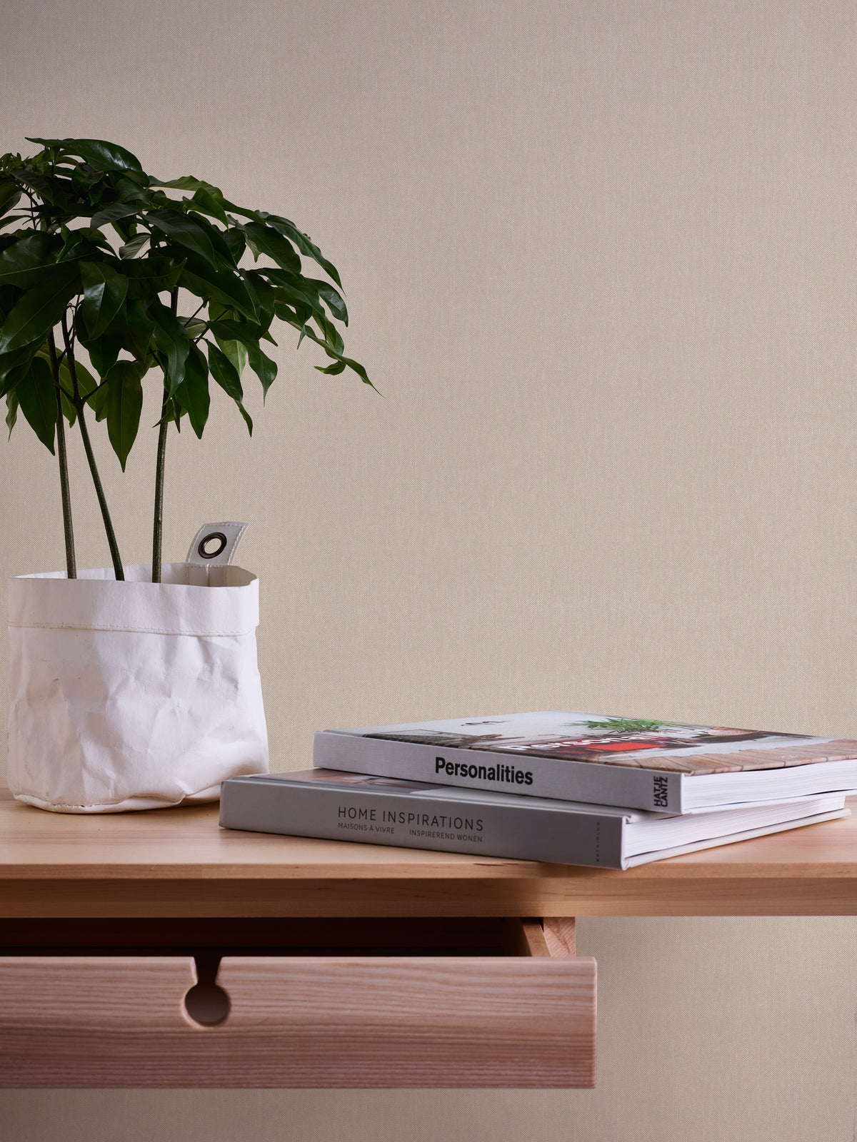 High-Quality Non-Woven Wallpaper Beige Solid Color