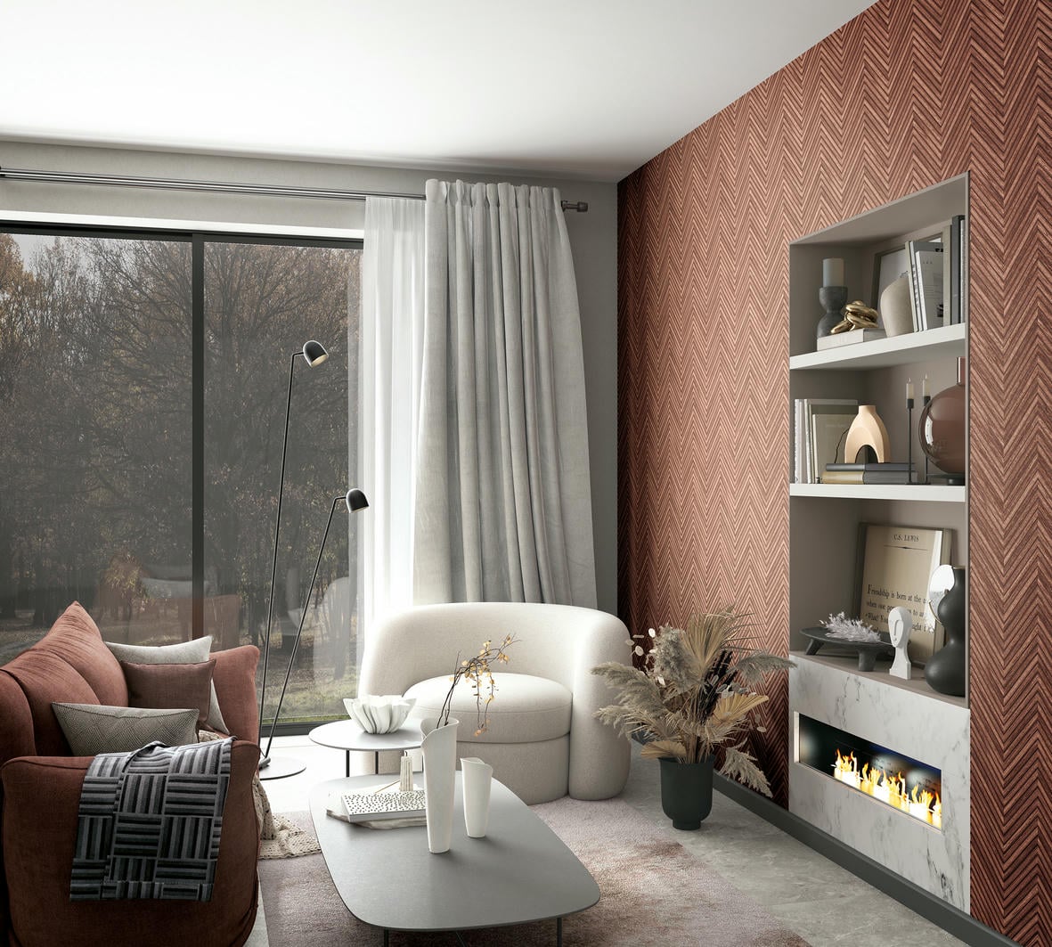 Vliestapete rot, braun holzoptik