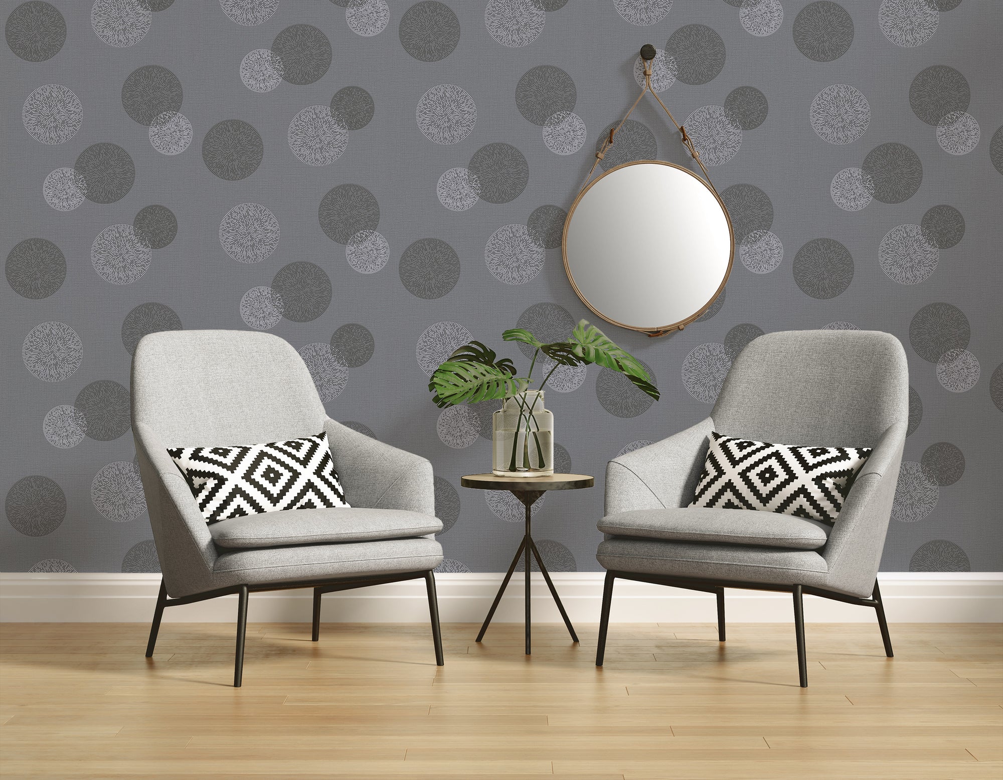 High-Quality Non-Woven Wallpaper Grey Circles