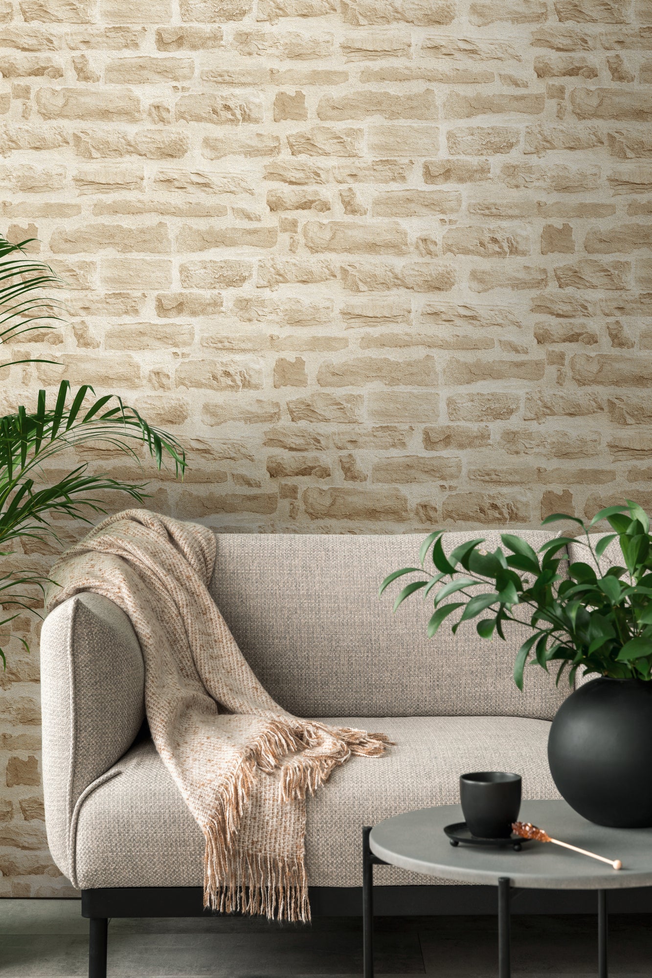 Hochwertige Vliestapete Beige Steinoptik