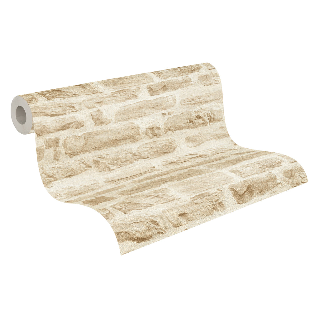 Hochwertige Vliestapete Beige Steinoptik