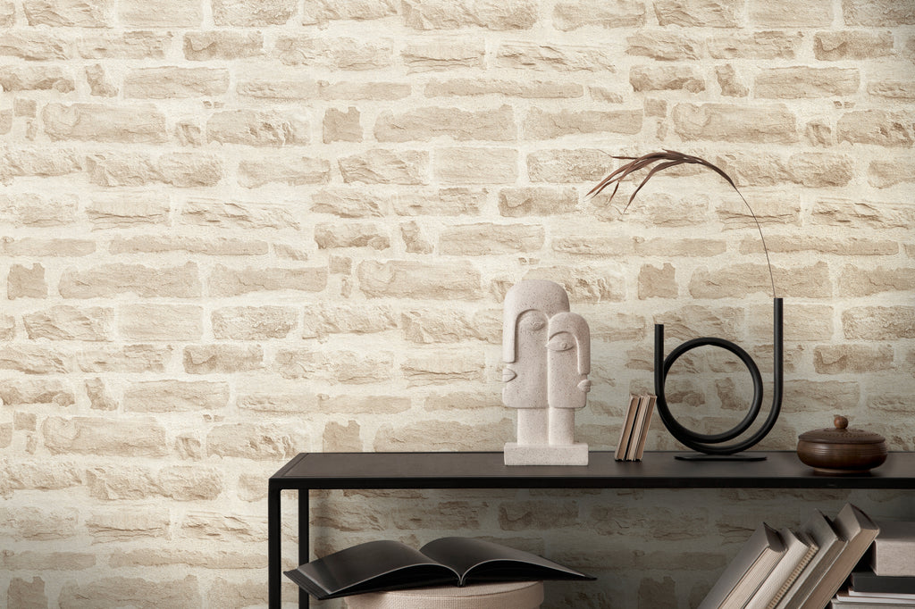 Hochwertige Vliestapete Beige Steinoptik