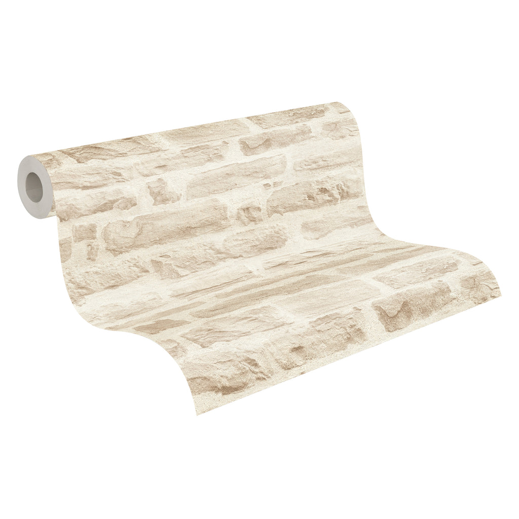 Hochwertige Vliestapete Beige Steinoptik