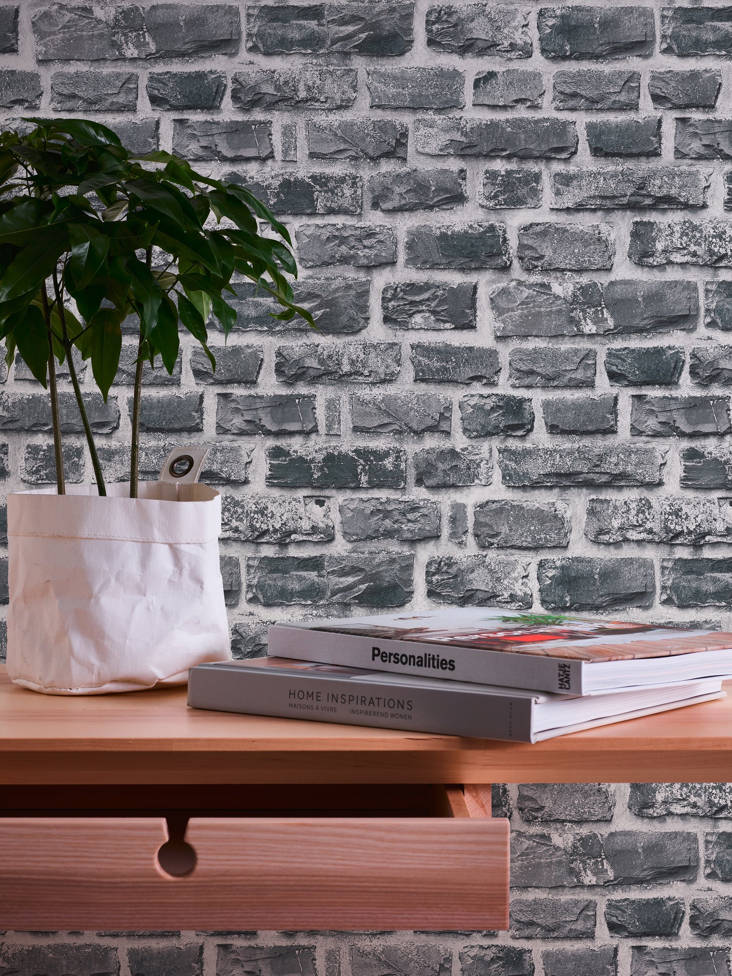 High-Quality Non-Woven Wallpaper Grey Stone Look