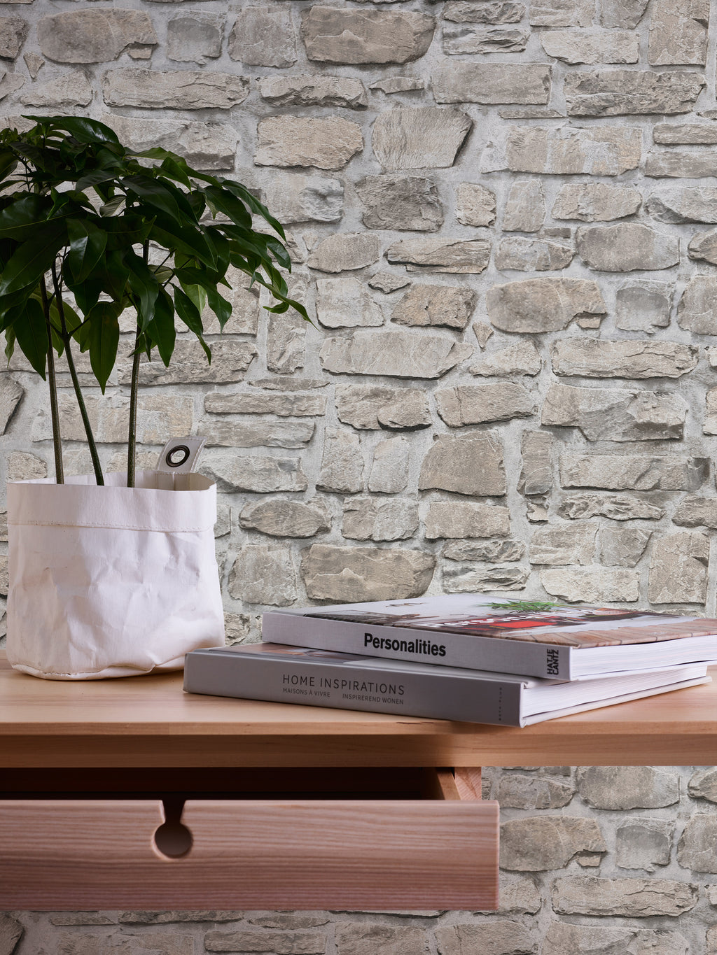 High-Quality Non-Woven Wallpaper Grey Stone Look
