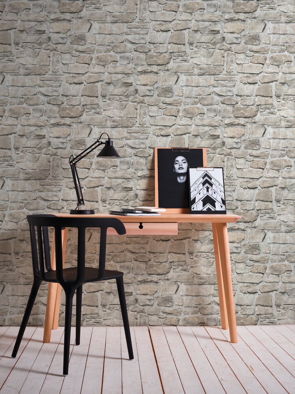 High-Quality Non-Woven Wallpaper Grey Stone Look