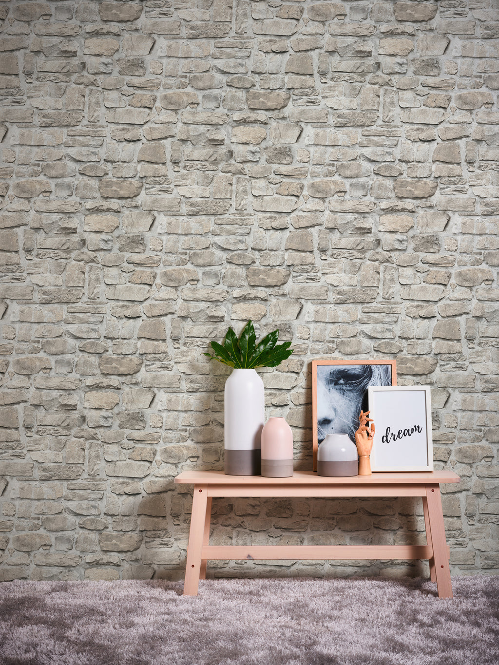High-Quality Non-Woven Wallpaper Grey Stone Look