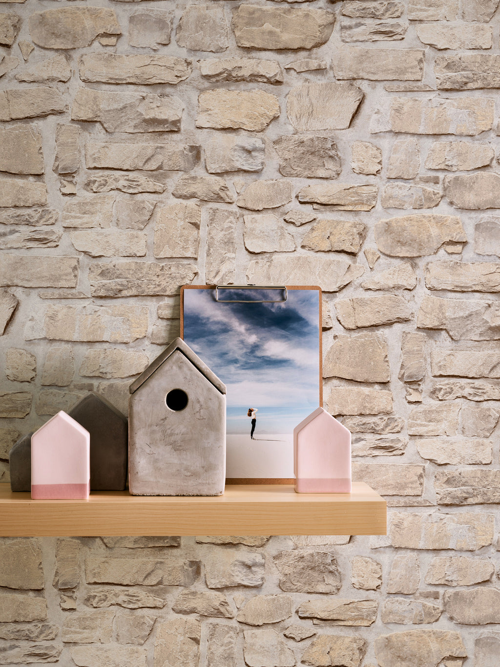High-Quality Non-Woven Wallpaper Beige Stone Look