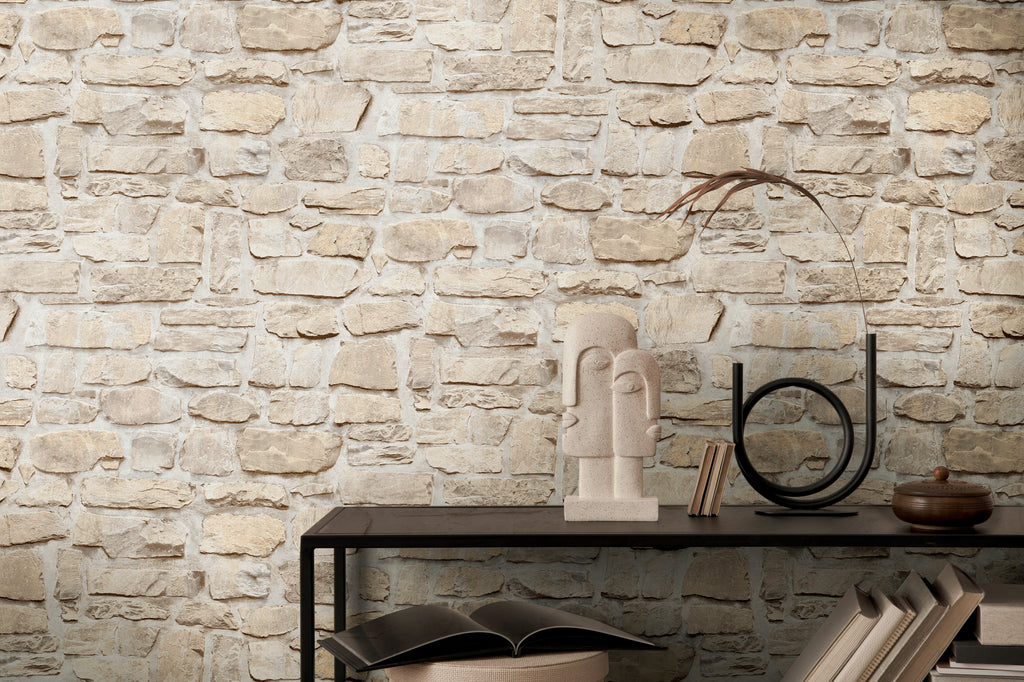 High-Quality Non-Woven Wallpaper Beige Stone Look