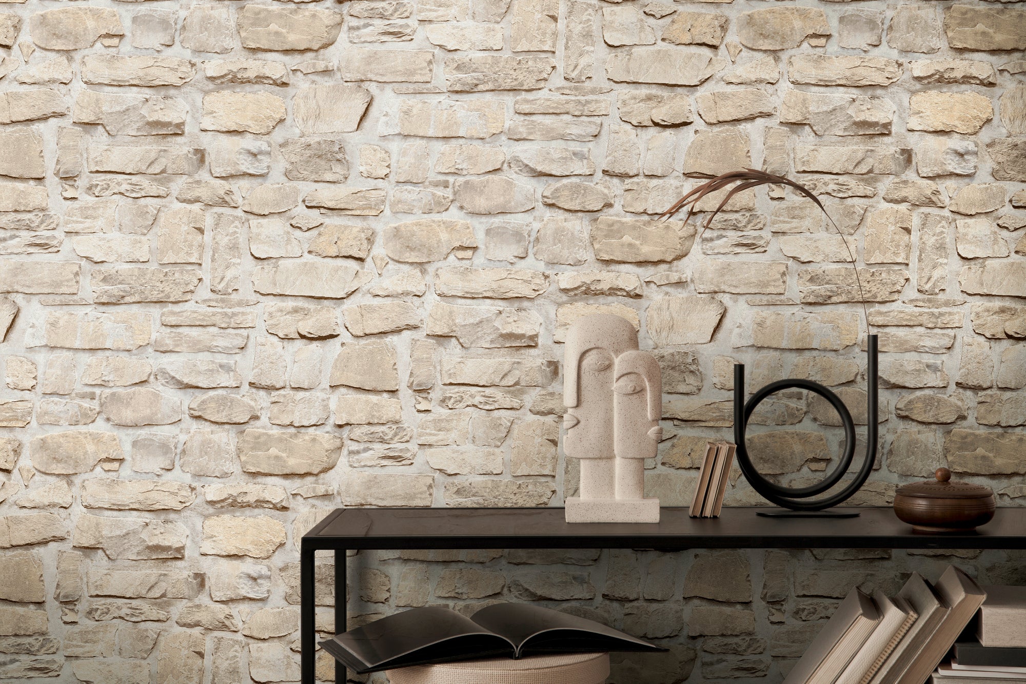 High-Quality Non-Woven Wallpaper Beige Stone Look