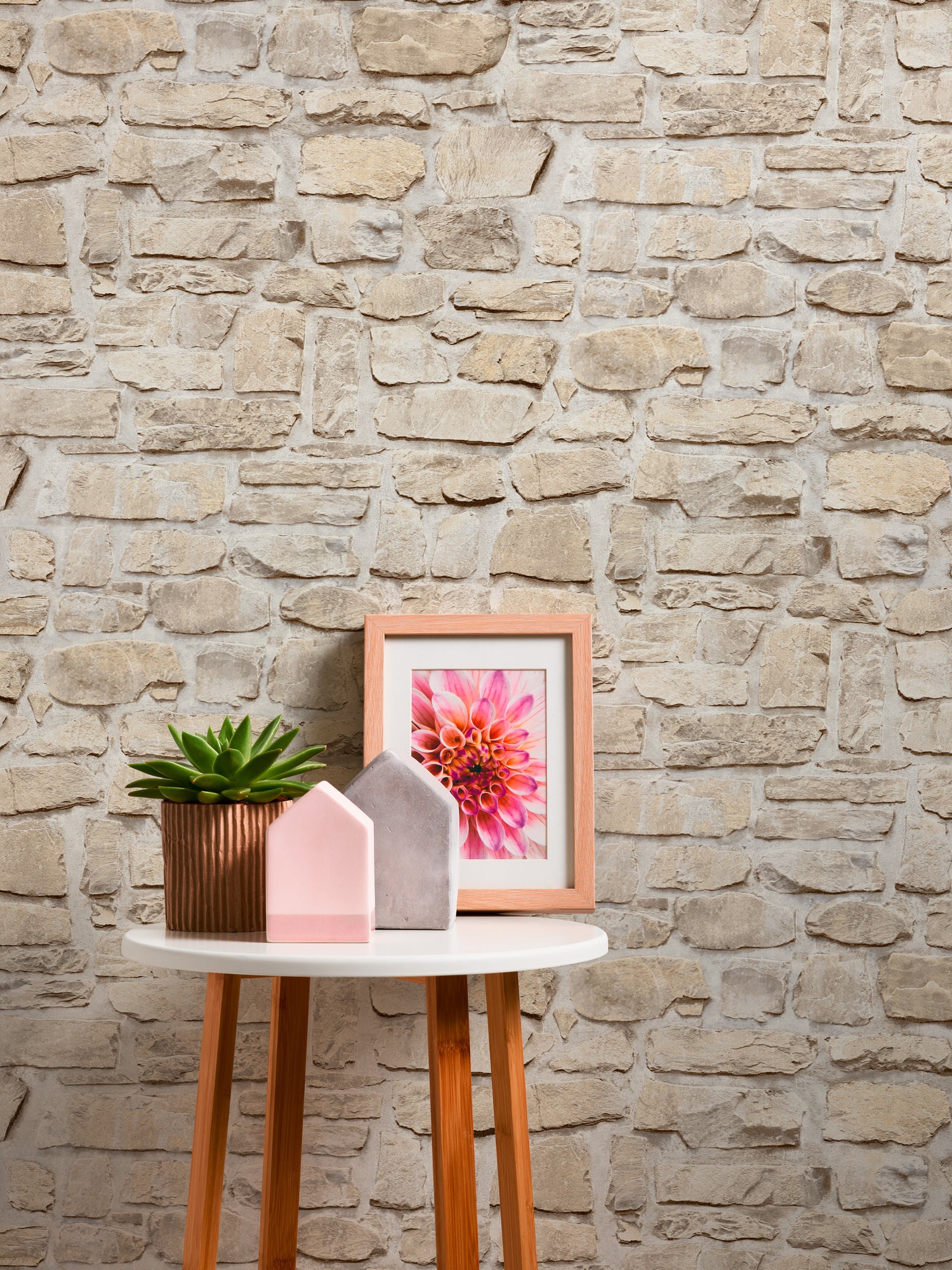 High-Quality Non-Woven Wallpaper Beige Stone Look