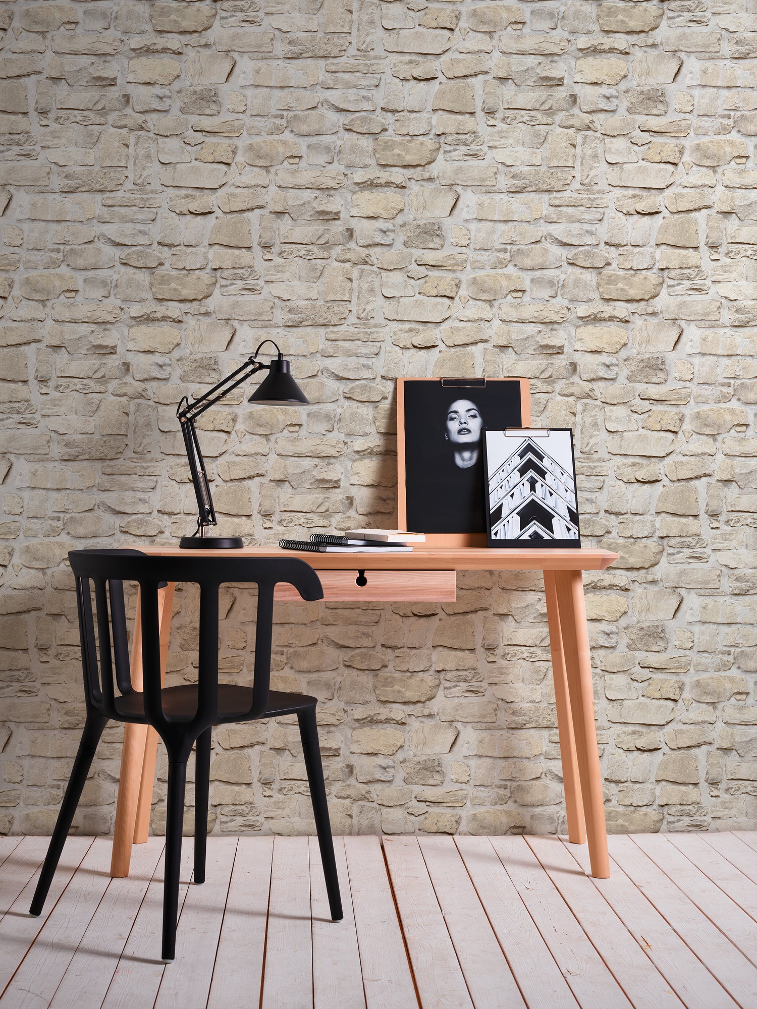 High-Quality Non-Woven Wallpaper Beige Stone Look