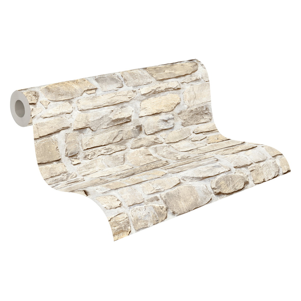 High-Quality Non-Woven Wallpaper Beige Stone Look