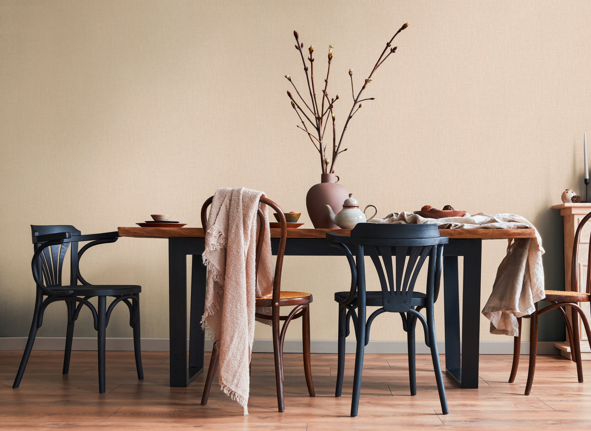 Hochwertige Vliestapete Beige Unitapete