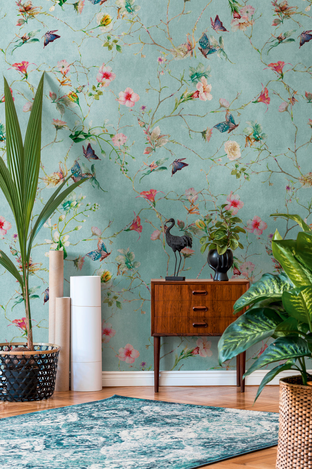 High-Quality Photo Wallpaper Turquoise Floral