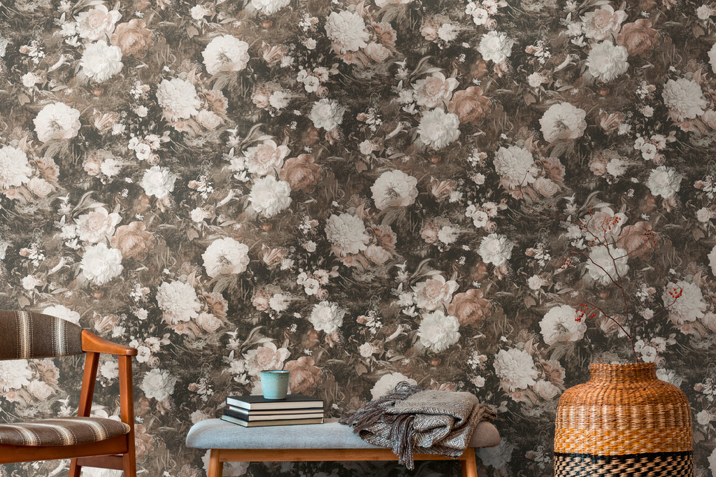 High-Quality Non-Woven Wallpaper Brown Floral