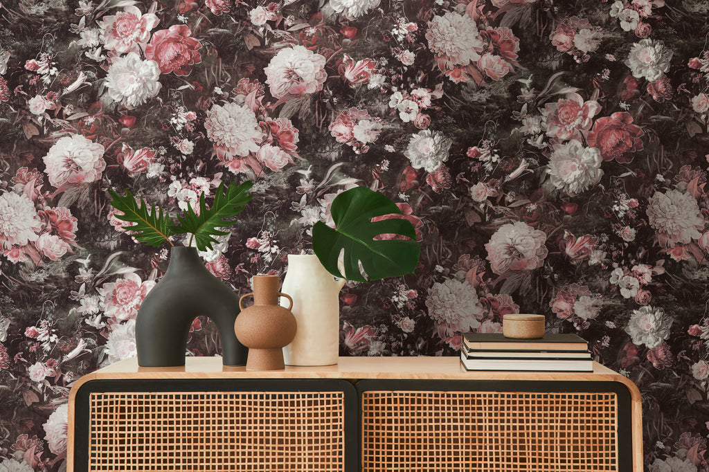 High-Quality Non-Woven Wallpaper Black Floral