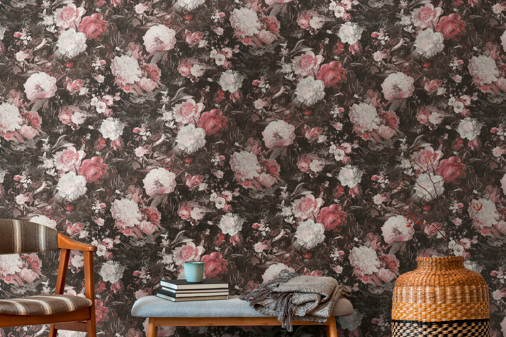 High-Quality Non-Woven Wallpaper Black Floral