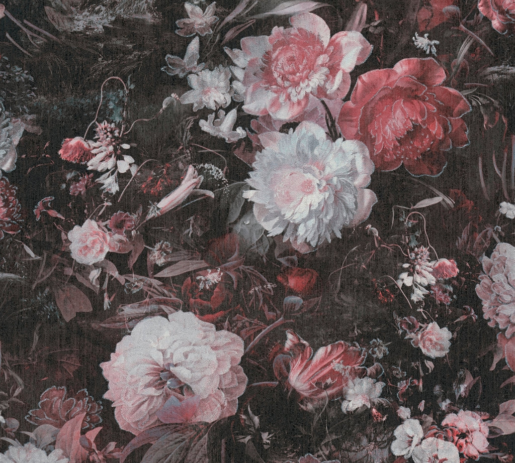 High-Quality Non-Woven Wallpaper Black Floral