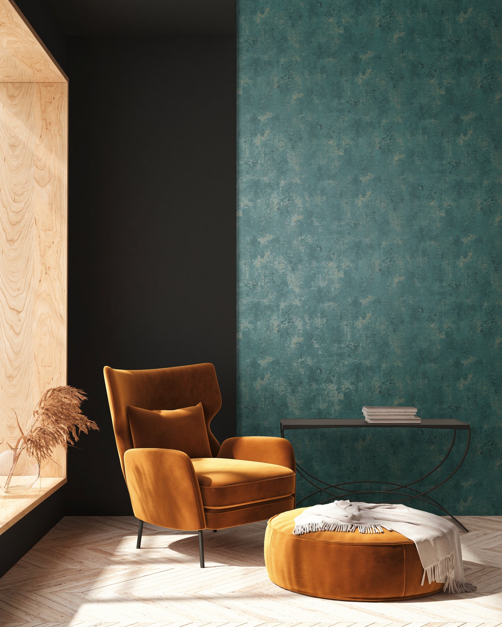 High-quality wallpaper from THE BoS collection in petrol blue 