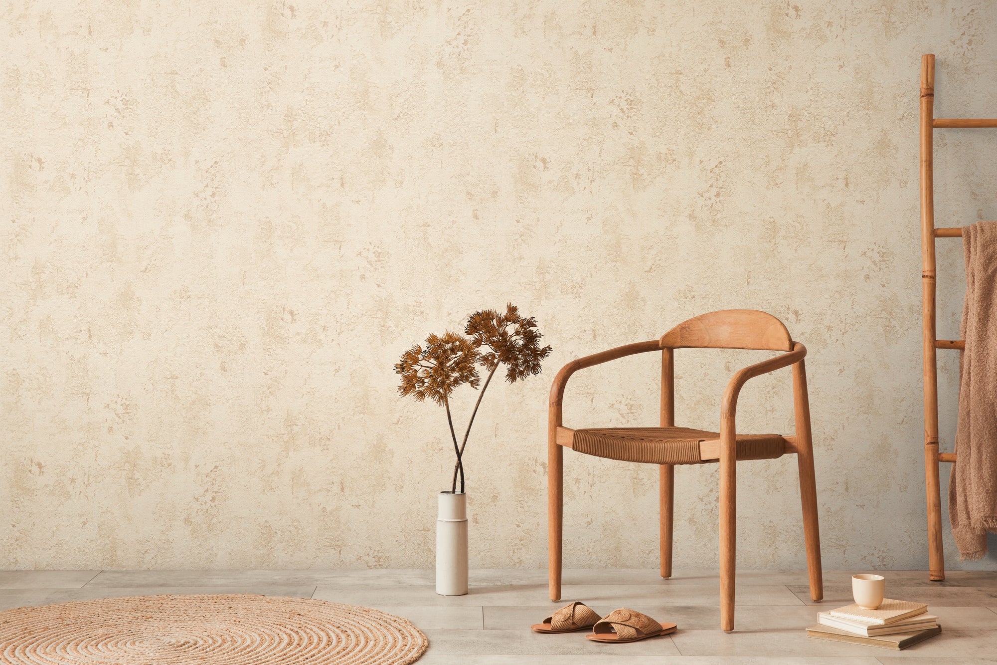 High-Quality Non-Woven Wallpaper Beige Stone Look