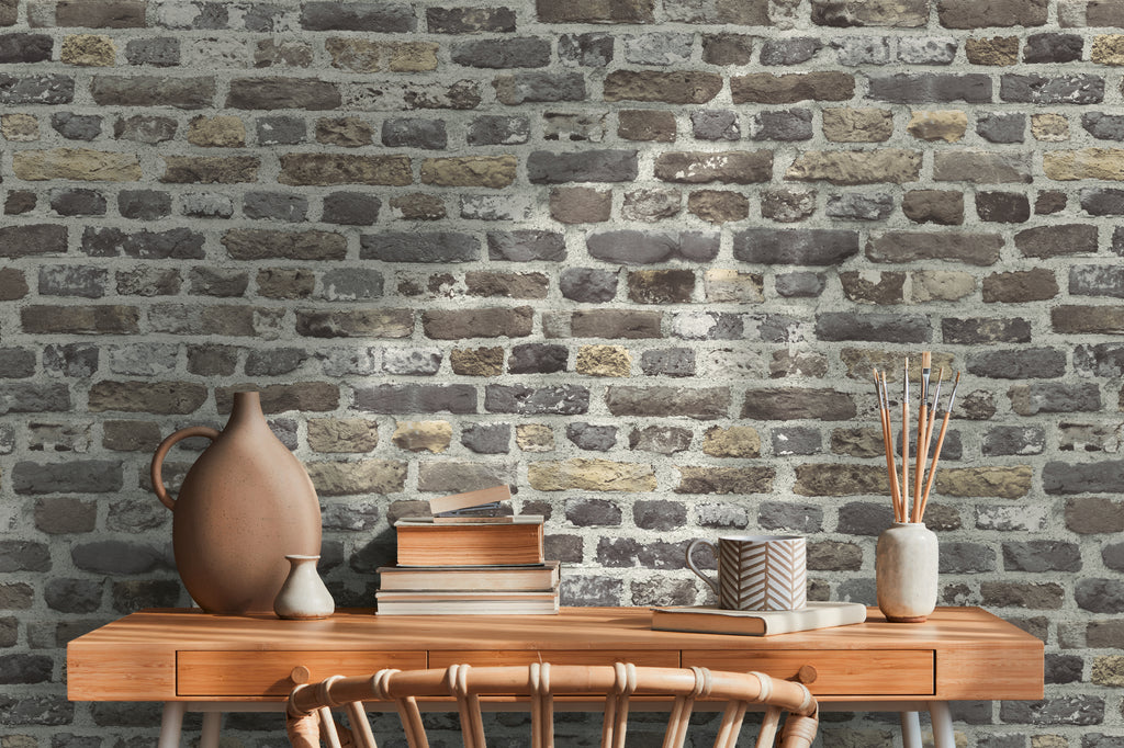 High-Quality Non-Woven Wallpaper Grey Stone Look