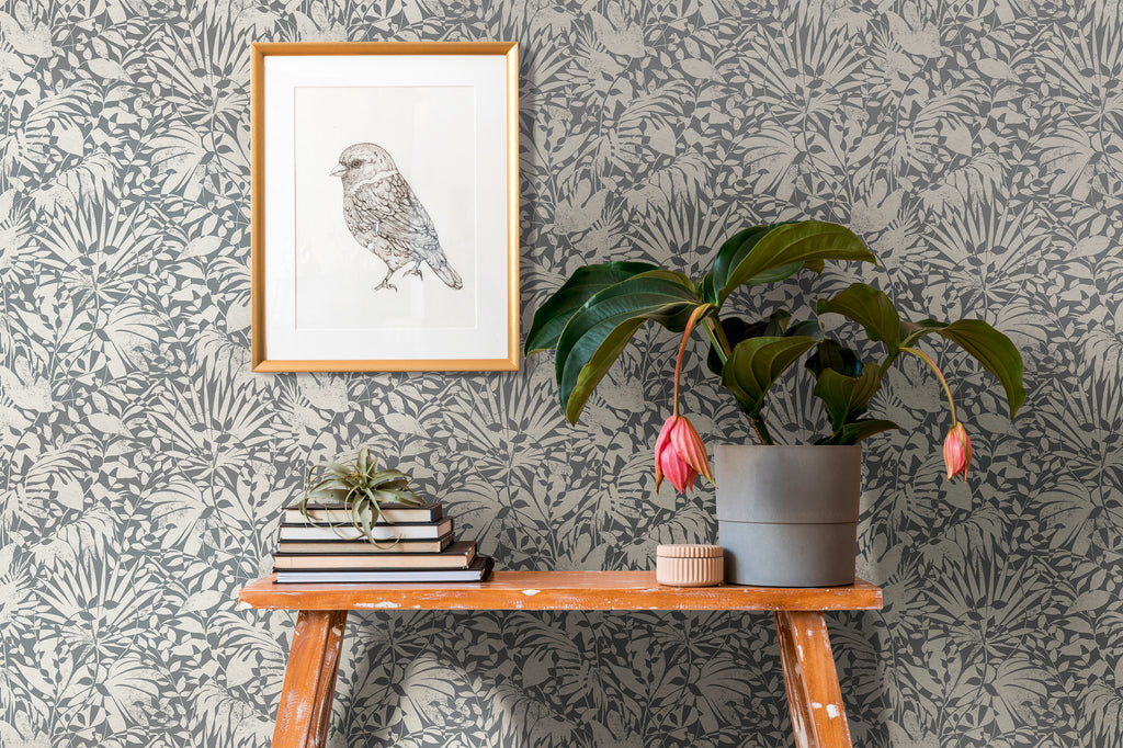 Premium Non-Woven Wallpaper Grey Floral