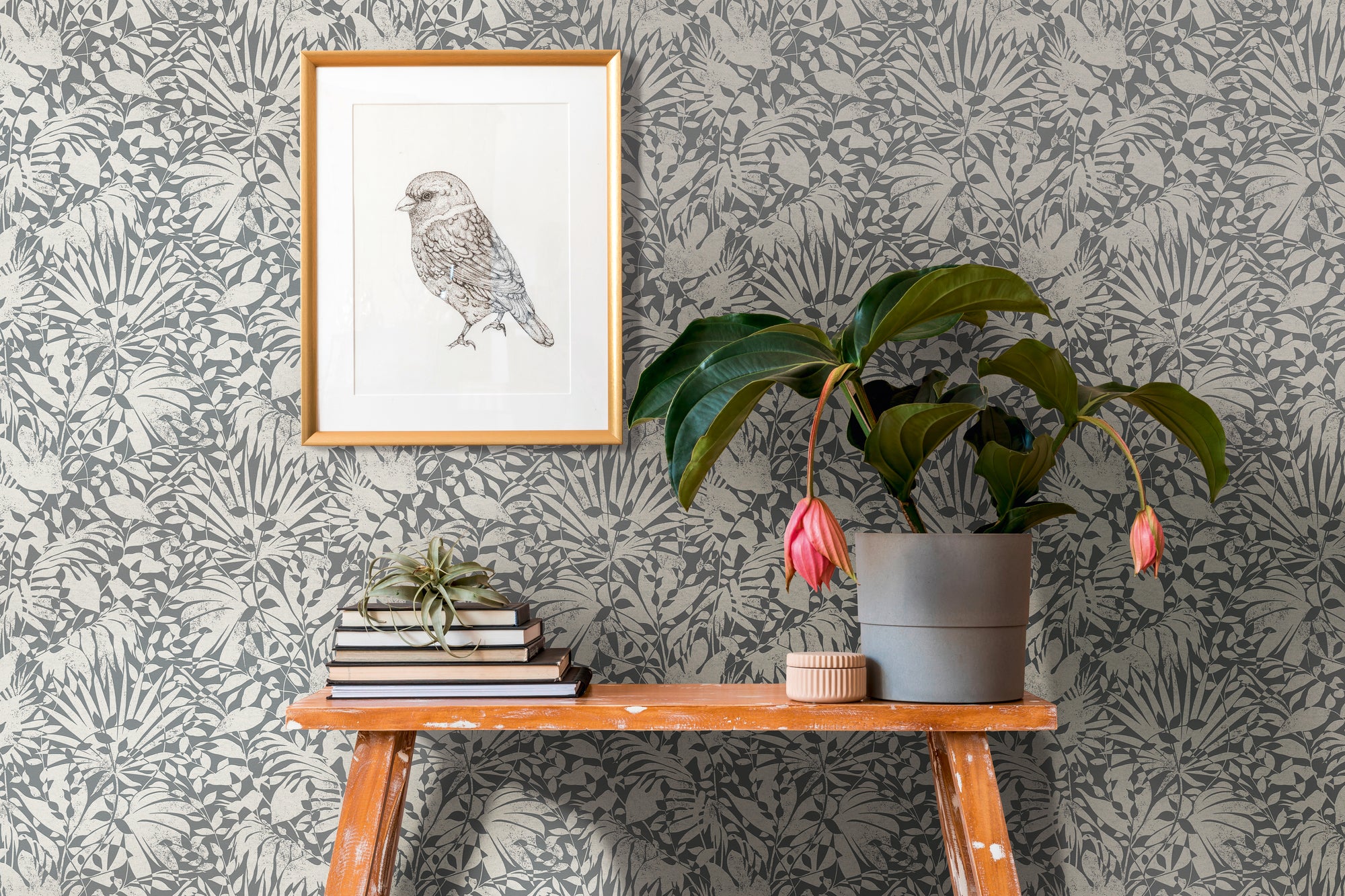 Premium Non-Woven Wallpaper Grey Floral