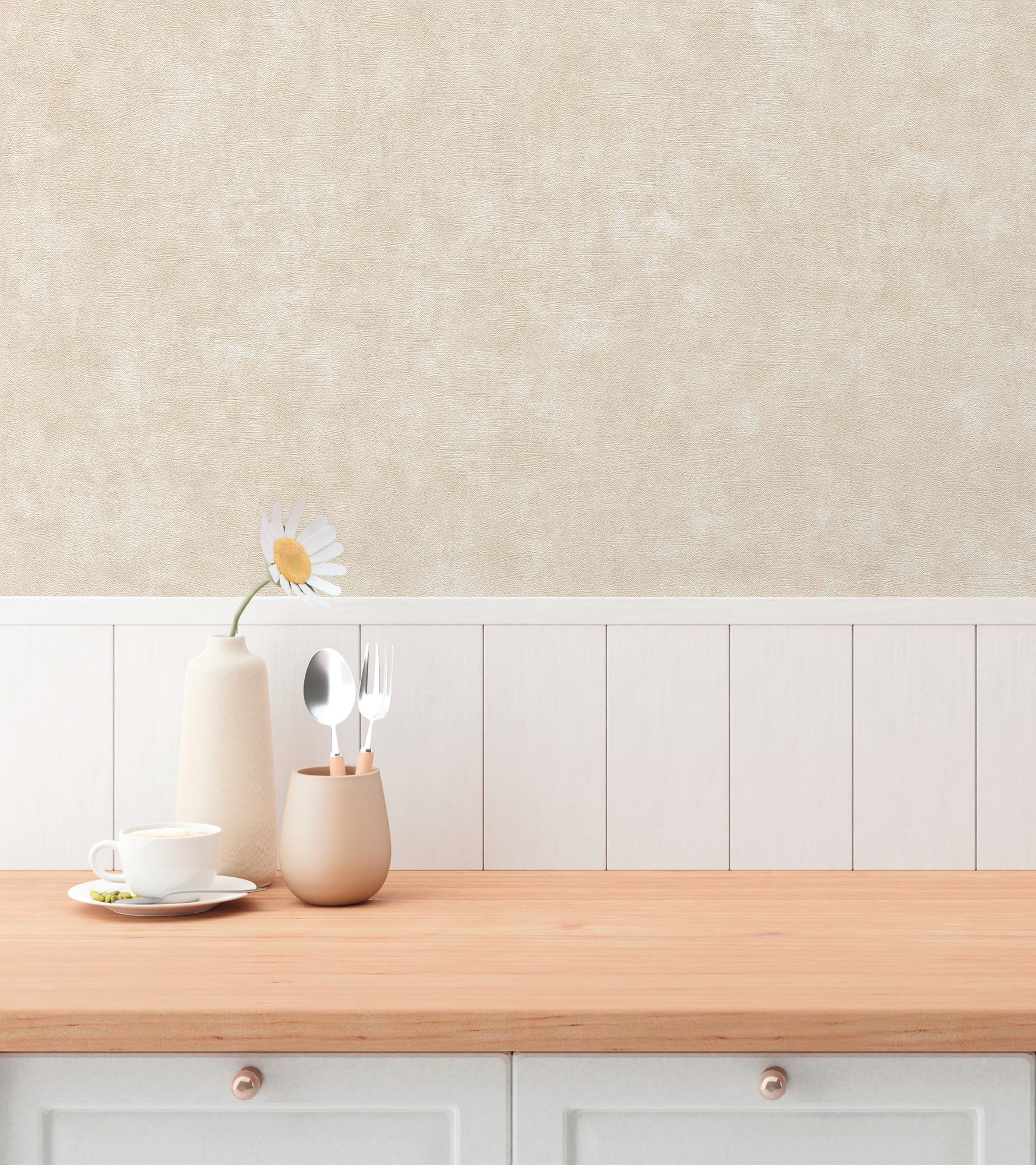 High-quality wallpaper from the Hygge III collection in beige 