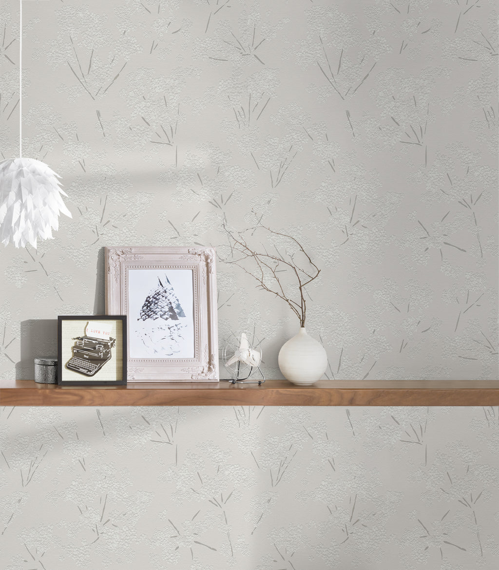 Hochwertige Vliestapete Grau Blumenmuster