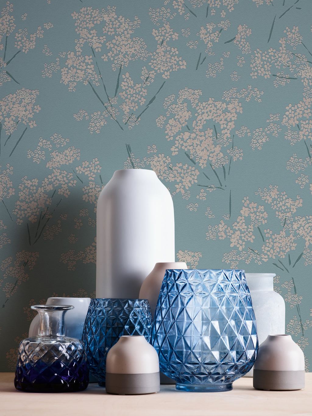 Premium Non-Woven Wallpaper Blue Floral Pattern