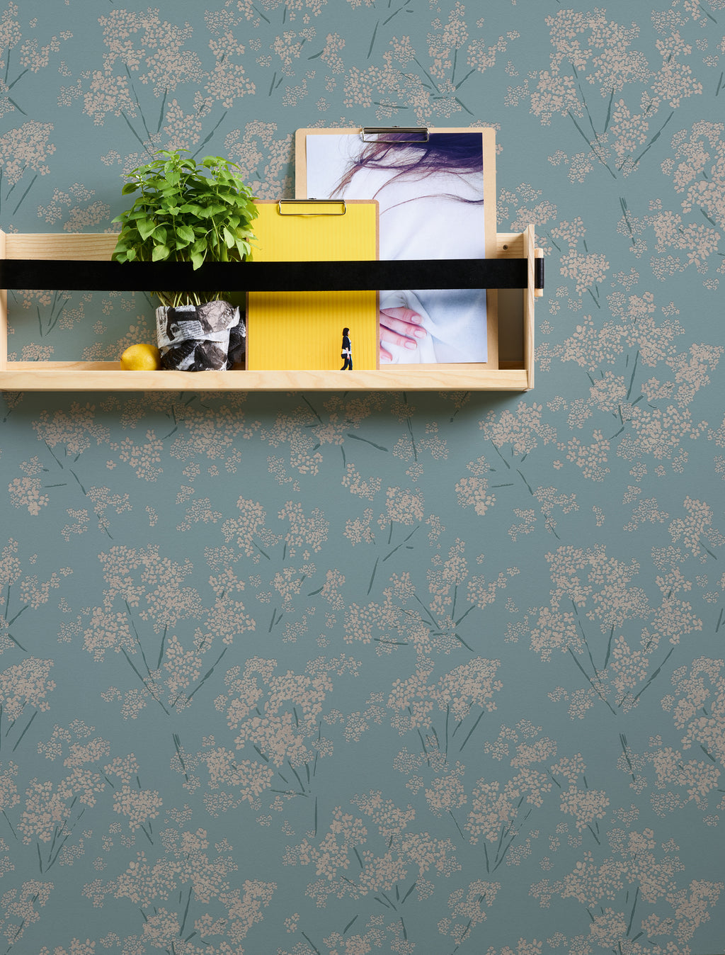 Premium Non-Woven Wallpaper Blue Floral Pattern