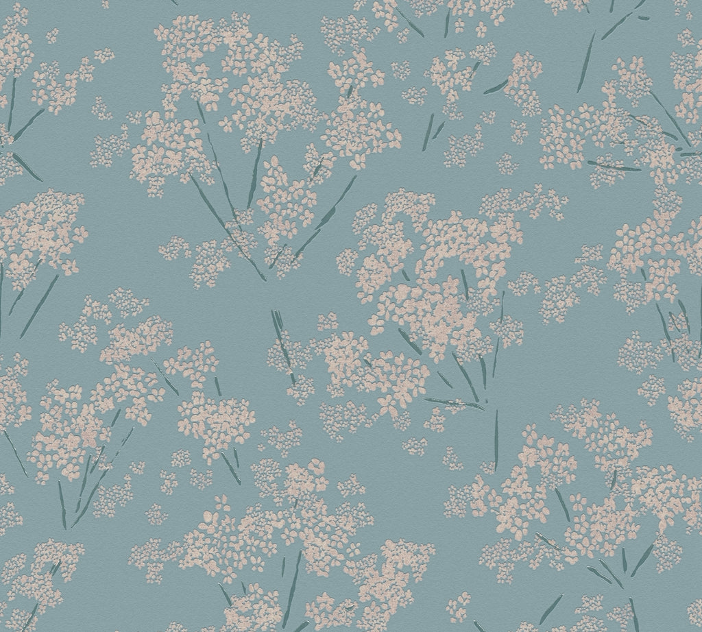 Premium Non-Woven Wallpaper Blue Floral Pattern