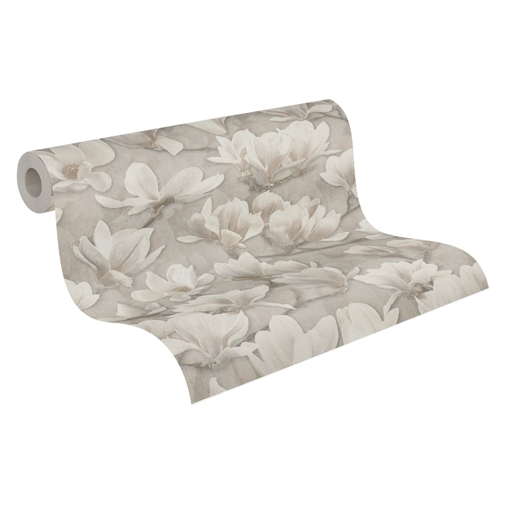Hochwertige Vliestapete Beige Blumenmuster