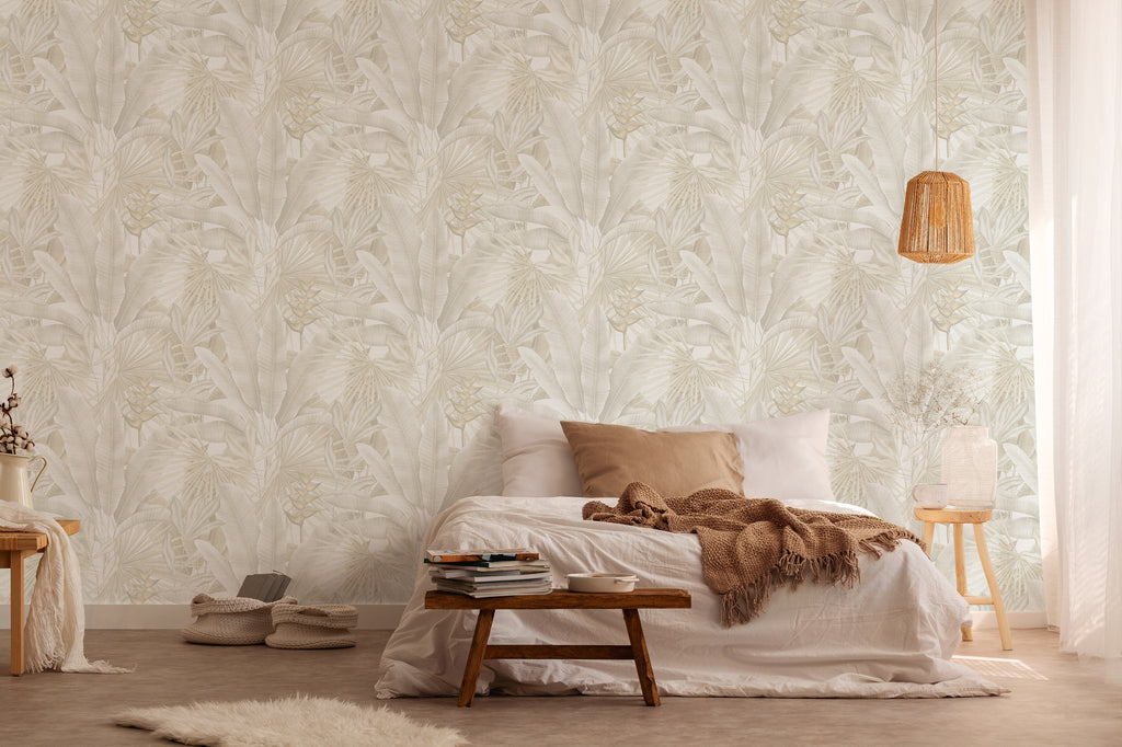 Hochwertige Vliestapete Beige Dschungel