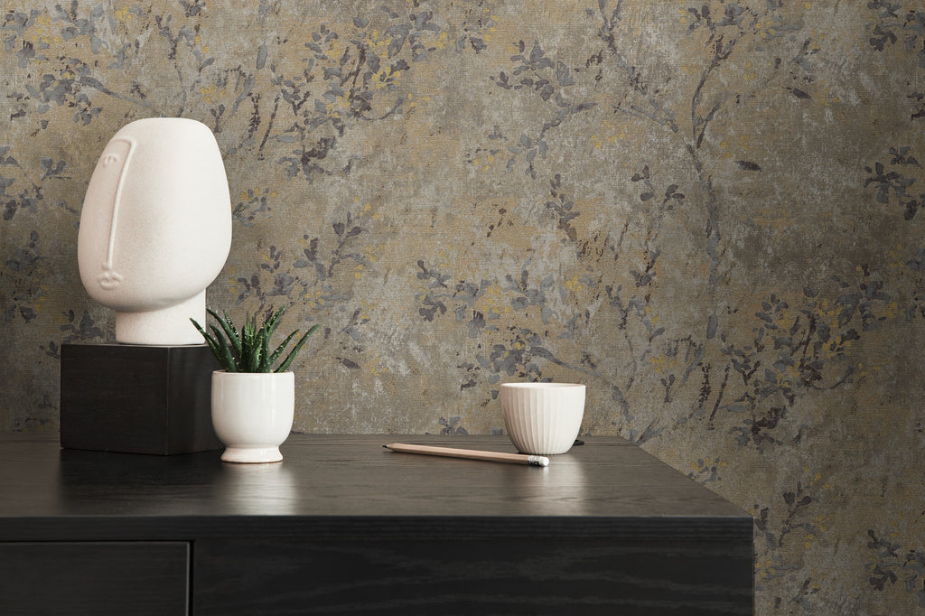 Hochwertige Vliestapete Braun Floral
