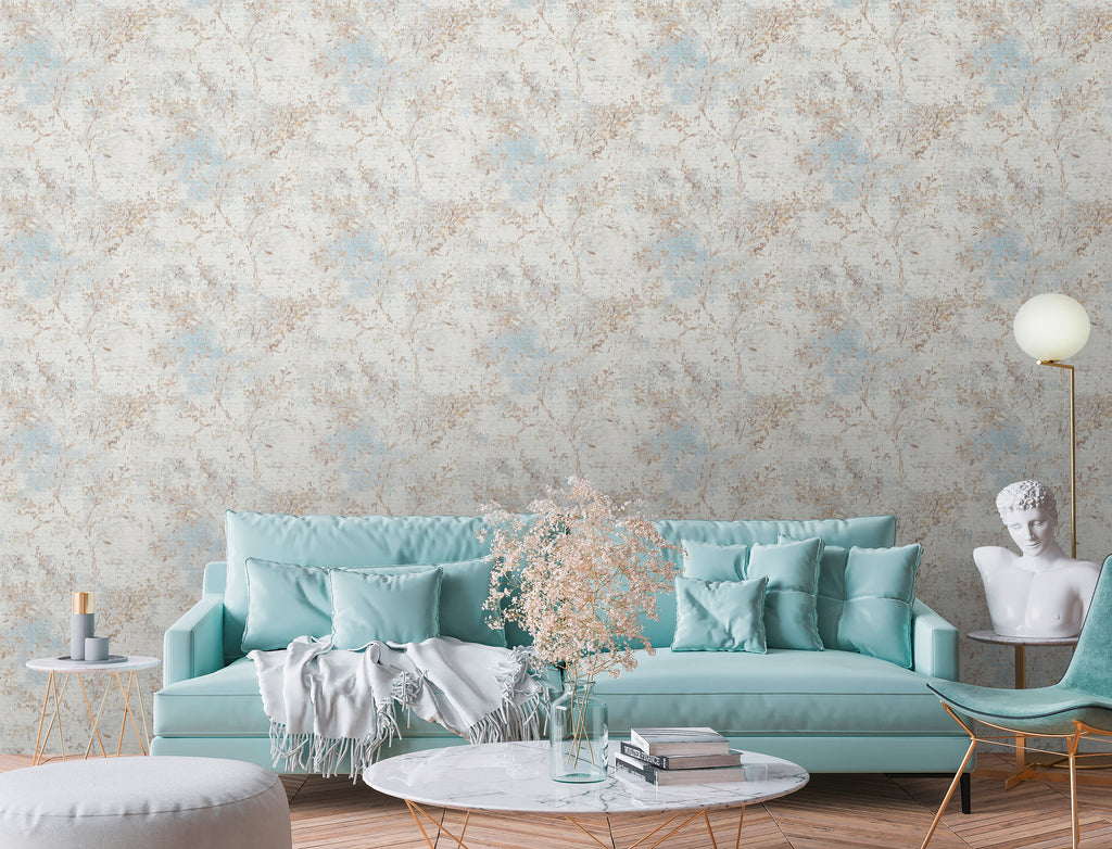 High-Quality Non-Woven Wallpaper Blue Floral