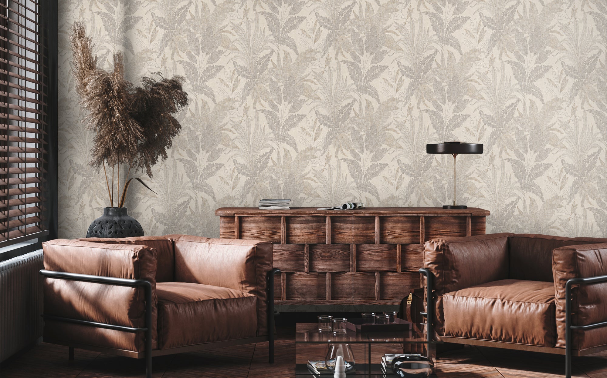 Hochwertige Vliestapete Beige Floral