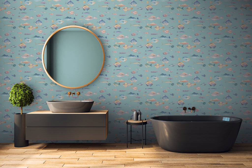 High-Quality Non-Woven Wallpaper Blue Animals