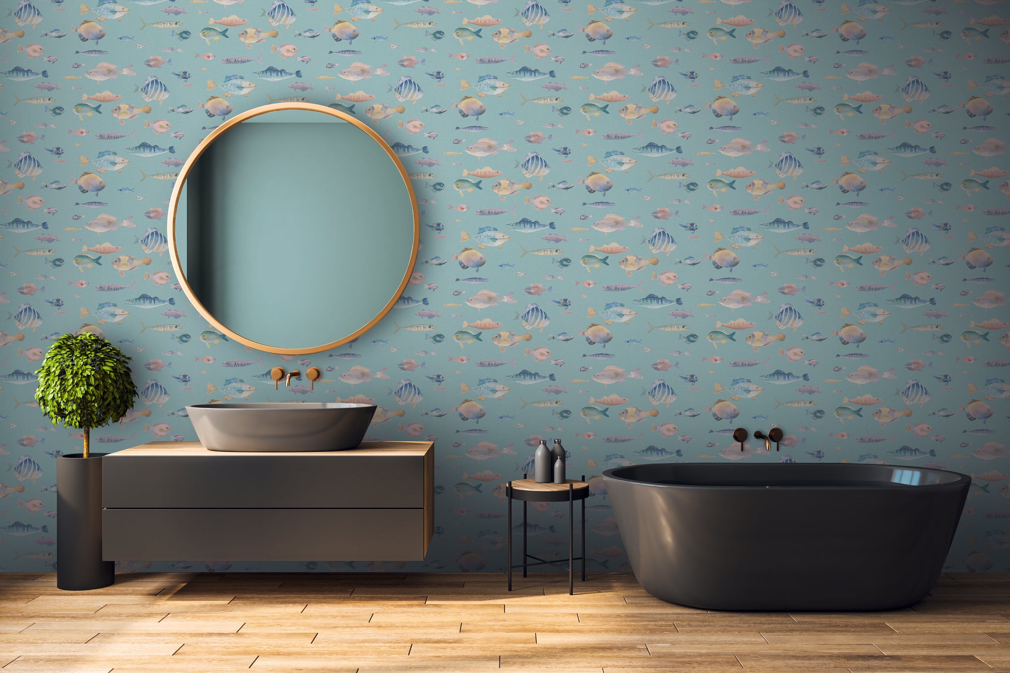 High-Quality Non-Woven Wallpaper Blue Animals