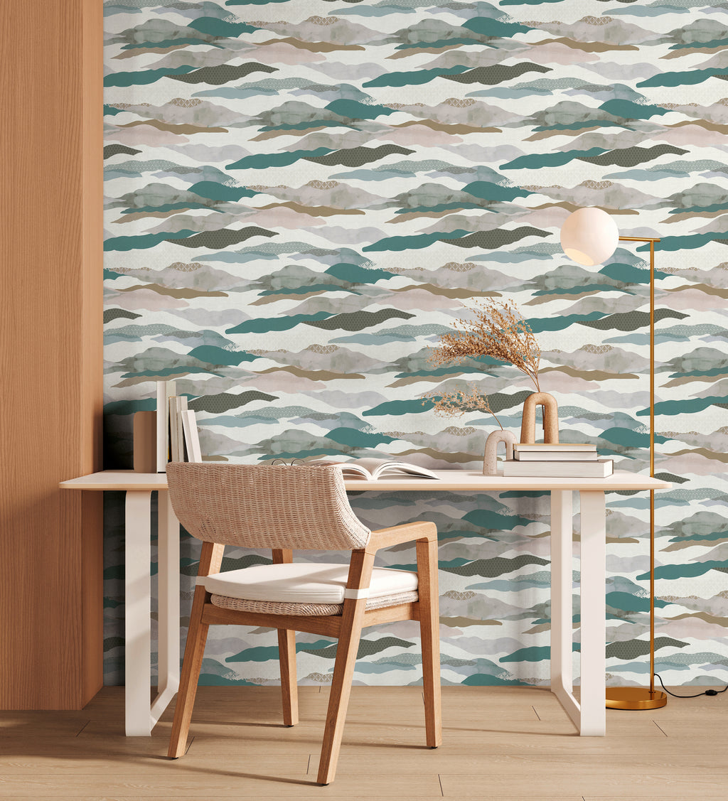 High-Quality Non-Woven Wallpaper Blue Graphic