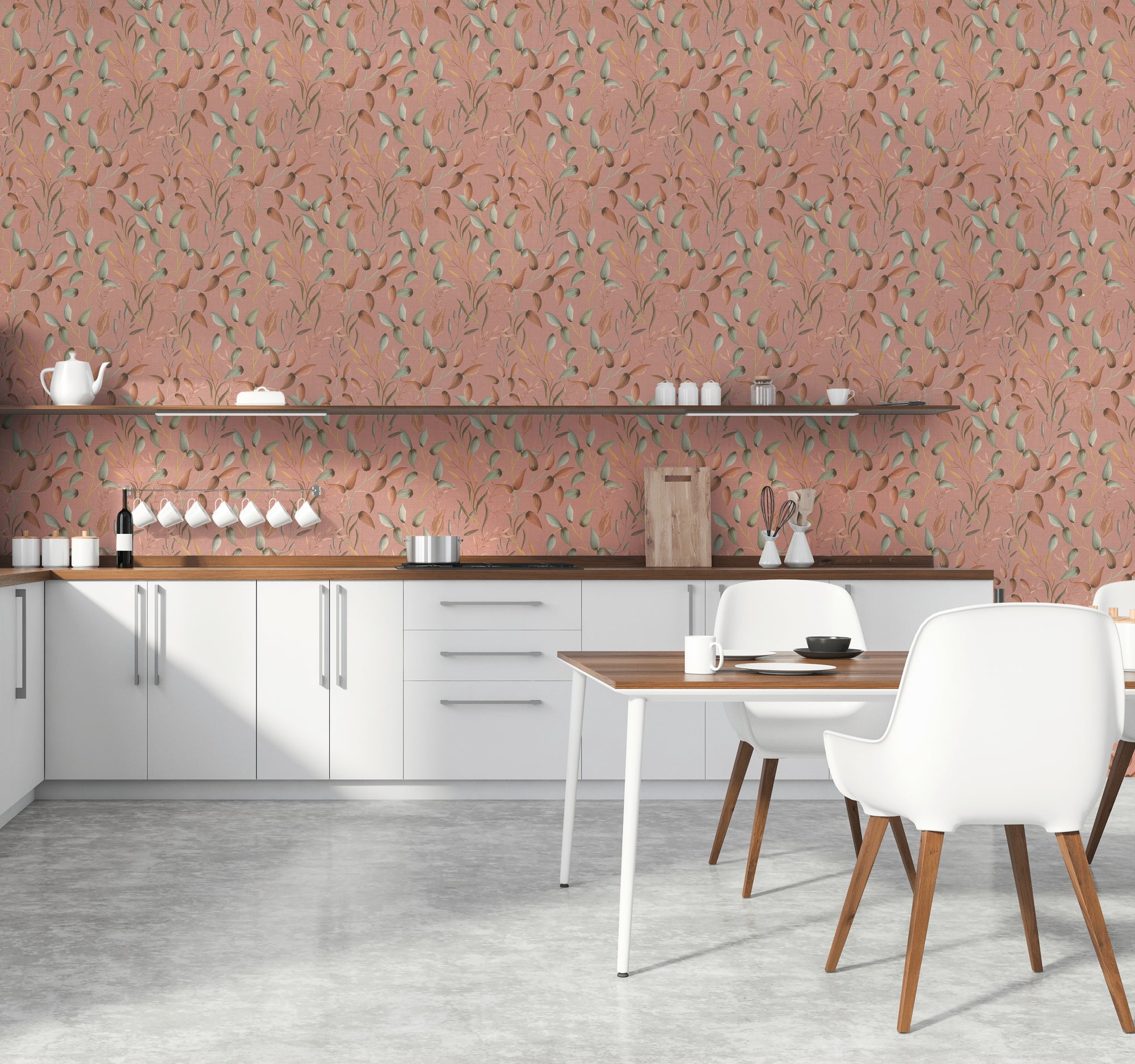 High-Quality Non-Woven Wallpaper Pink Leaves