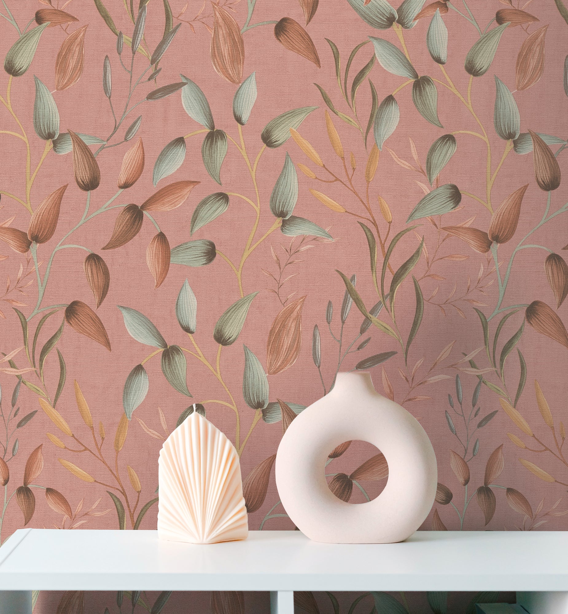 High-Quality Non-Woven Wallpaper Pink Leaves