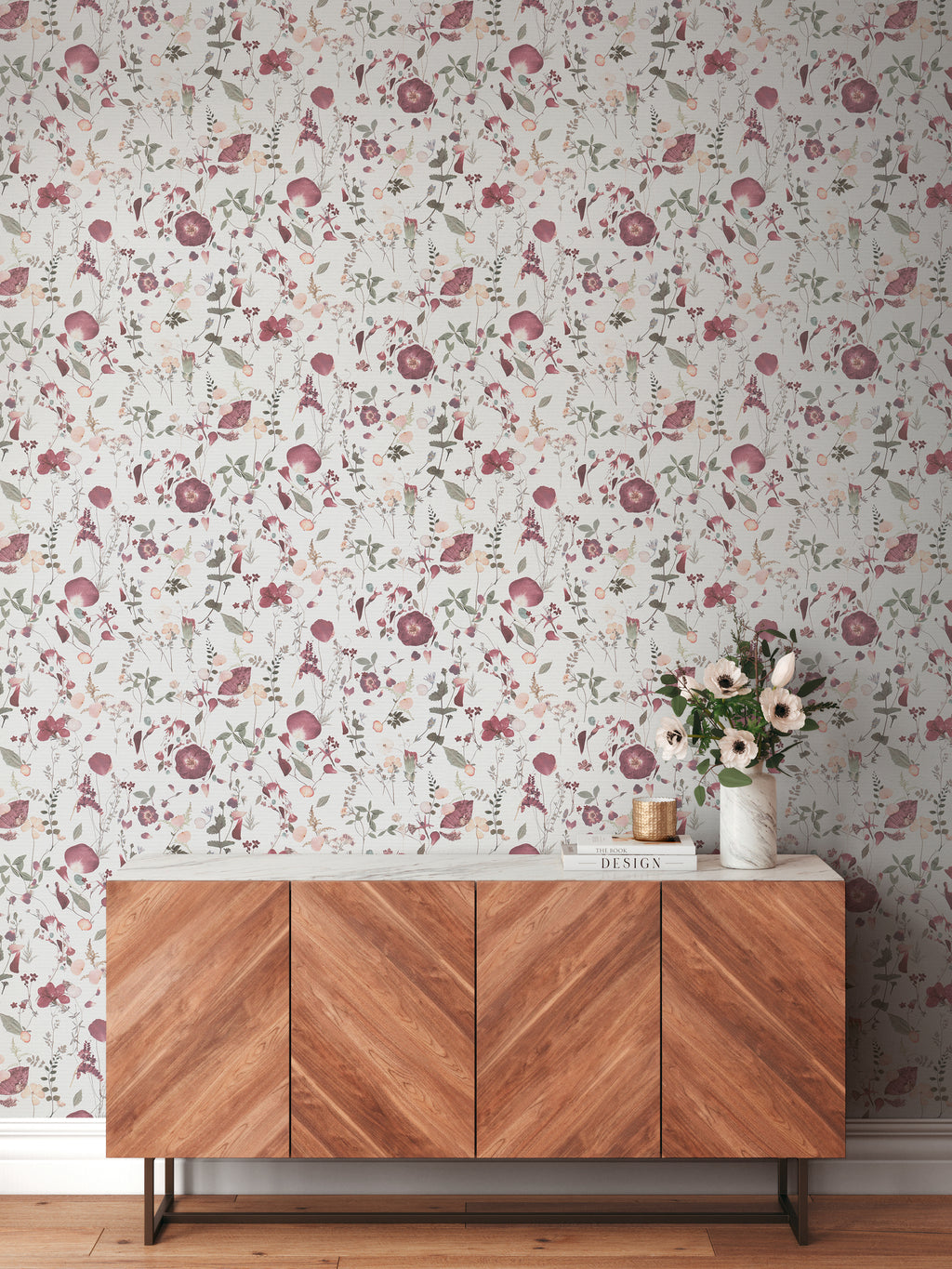 High-Quality Non-Woven Wallpaper White Floral