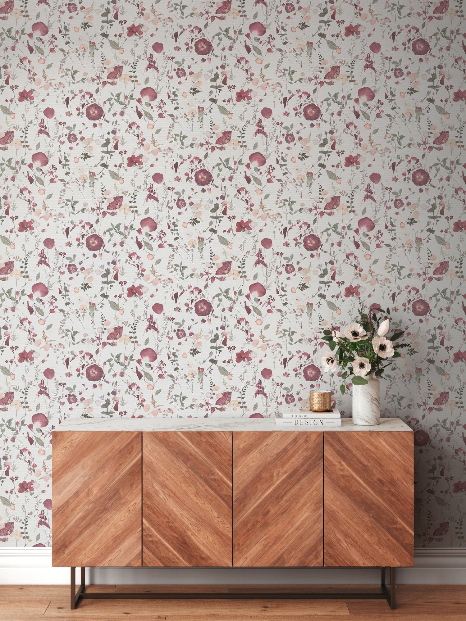 High-Quality Non-Woven Wallpaper White Floral