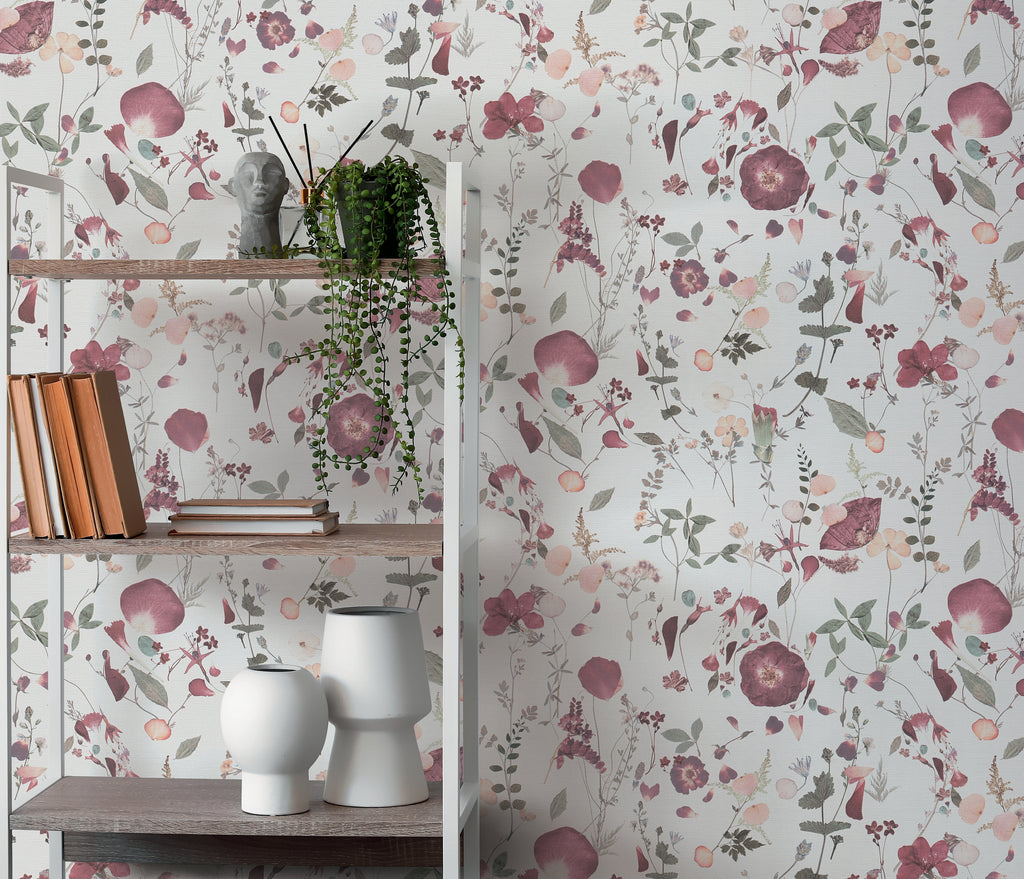 High-Quality Non-Woven Wallpaper White Floral