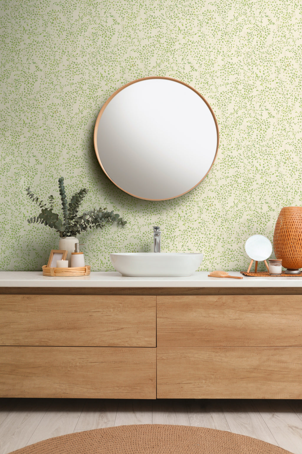 Premium Non-Woven Wallpaper Green Floral