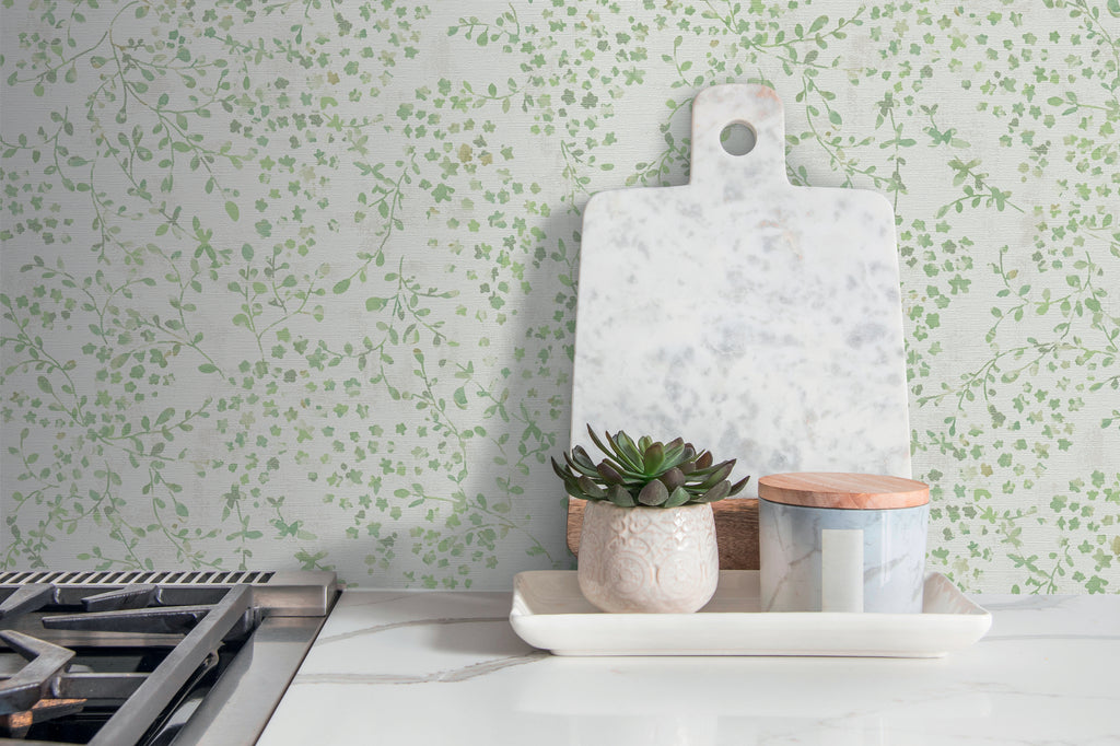 Premium Non-Woven Wallpaper Green Floral