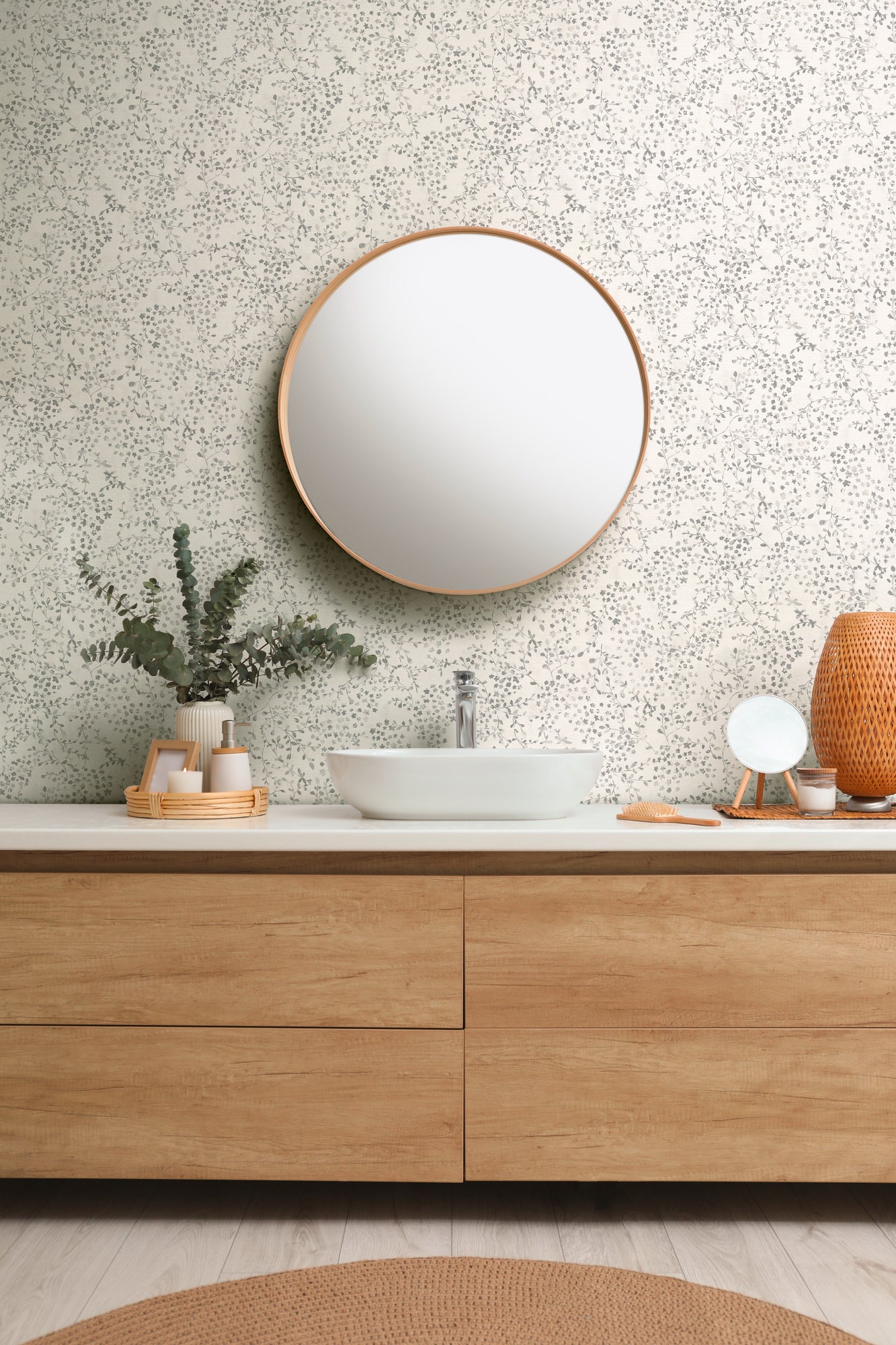 High-Quality Non-Woven Wallpaper Grey Floral