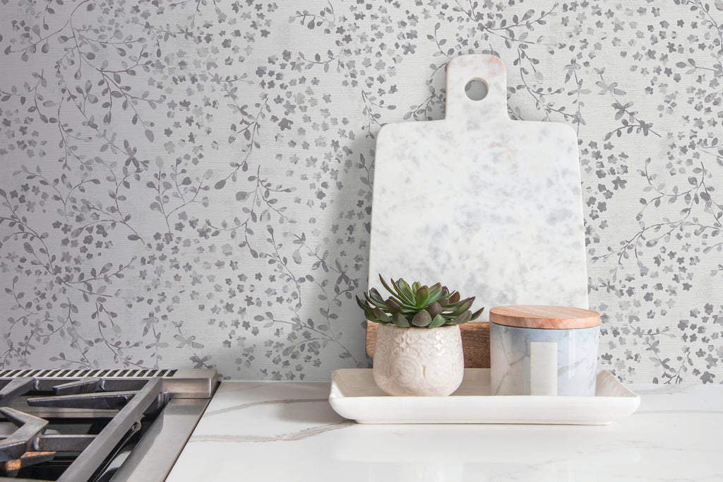 High-Quality Non-Woven Wallpaper Grey Floral